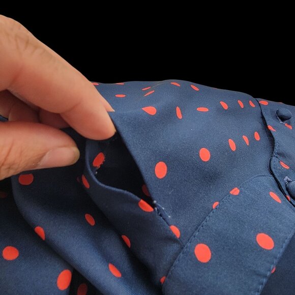 Vtg Navy Blue Dress With Red Polka Dots Button Front Short Sleeves - Picture 12 of 15